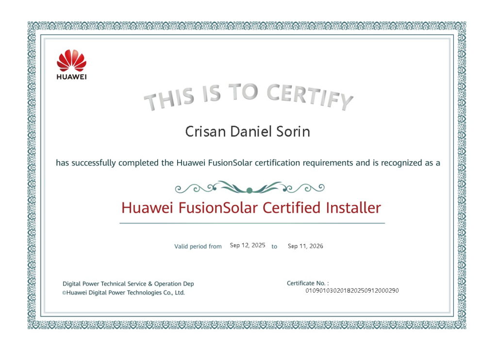 Instalator Certificat Huawei FusionSolar Crisan Daniel Sorin